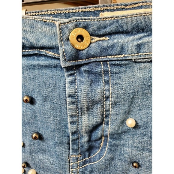 Mignon Women Blue Denim Cotton Blend Distressed A-Line Jean Skirt Size 1,2 & 3XL - Picture 4 of 12